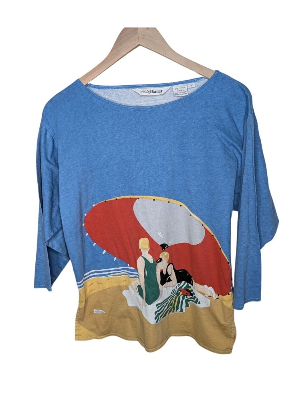 Michaele Vollbracht Womens Beach Scene Wearable Art Top Blue Small